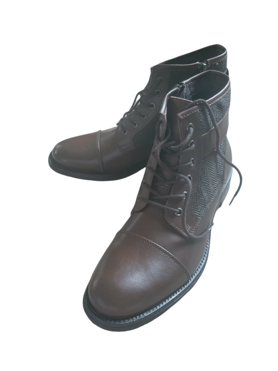 Bar III Men s Brown Boots Herringbone Devin Cap Toe Utility Mixed Media Size 9 M