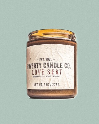 (LOVE SEAT )BY POVERTY CANDLE CO. 8oz WARHOL STYLE
