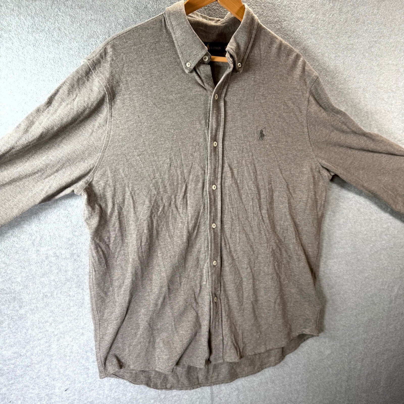 Ralph Lauren Featherweight Mesh Shirt Men XL Gray Collar Long Sleeve Button-Down thumbnail 6