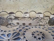 Vintage White Leather Metal Native Cobochon Link Belt Womans Boho Western 36 "