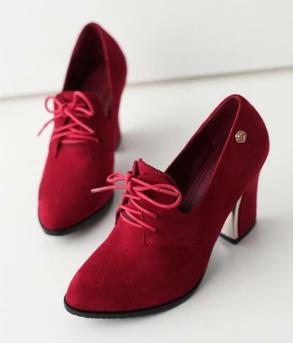 Womens Pointed Toe Shoes High Heels Lace-Up Oxfords Suede Fabric Ankle Boots^.^* - Picture 13 of 23