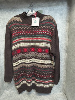 Vintage 90s Lane Bryant Women's 14/16 Sweater Brown fair Isle Holiday Xmas mock