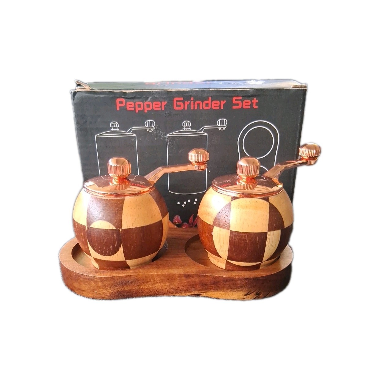 Wooden Grinder Set Hand Crank Salt and Pepper Mill with Handle Pack of 2