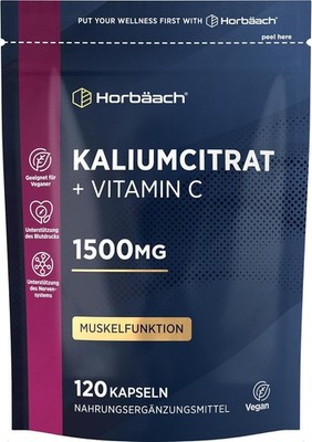 Kaliumcitrat 1500mg - mit Vitamin C | 120 Vegane Potassium Citrate Tabletten
