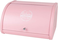 X458 Pink Bread Box Roll Top, Metal Bread Box for Kitchen Countertop, Large Capa
