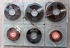 6 Reel-to-Reel 7-Inch Hard Cases and Tapes -- BASF, Ampex, Unbranded
