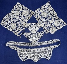Victorian Antique Handmade Point de Venise Needle Lace Dress Trim Lot 5 Piece