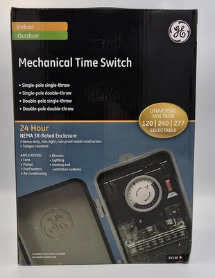 #ad GE 15135 24 Hour Mechanical Time Switch 2HP Metal Indoor Outdoor 48 On Off $41.32