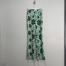 Urban Outfitters Mint Green Floral Butterfly Knit Flare Pants XS High Rise Retro