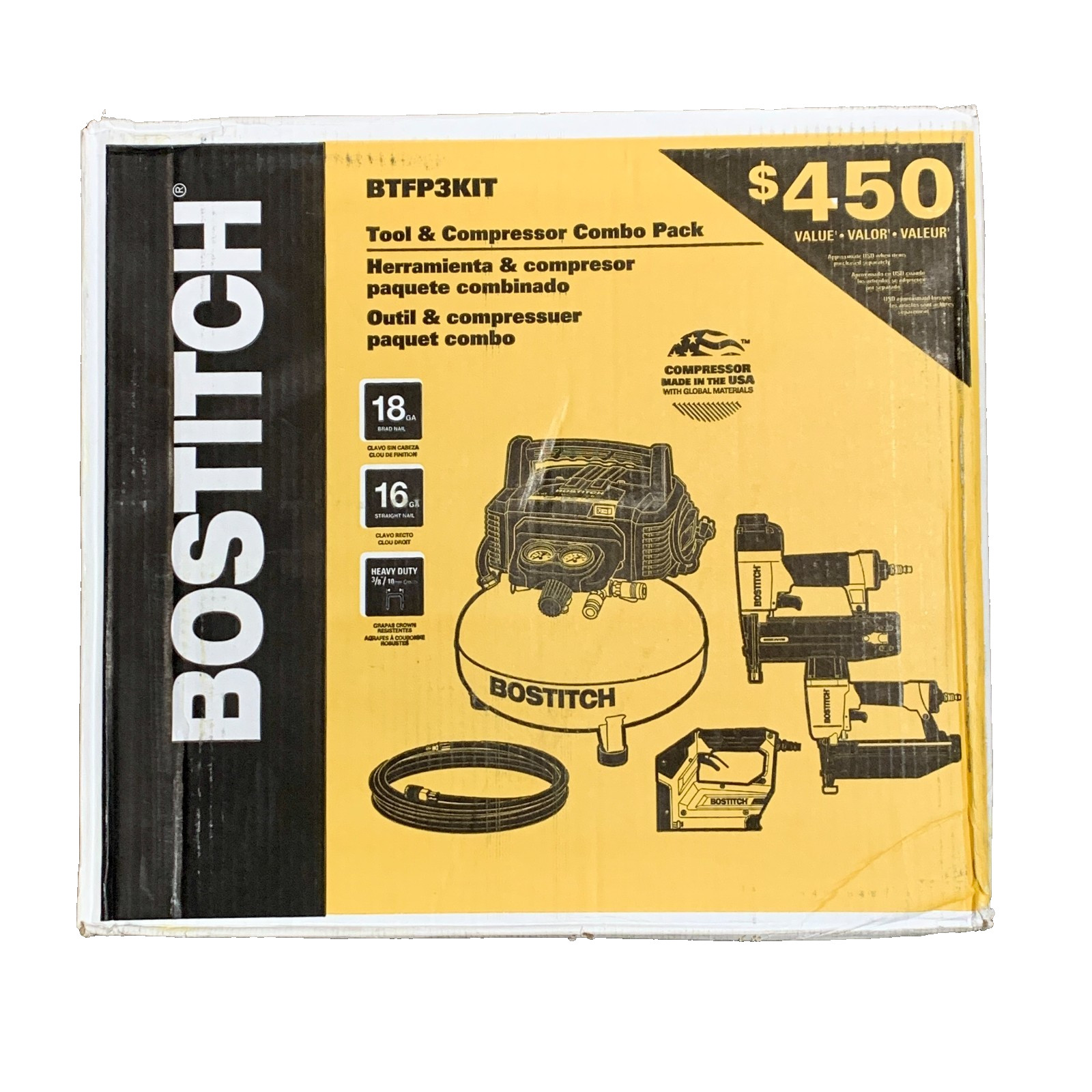 BOSTITCH BTFP3KIT Air Compressor Brad & Straight Nailer Stap