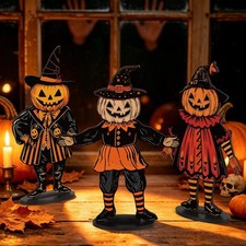 3 Pcs Vintage Halloween Decor - Retro Pumpkin  Ghost Table Centerpieces, Farmho