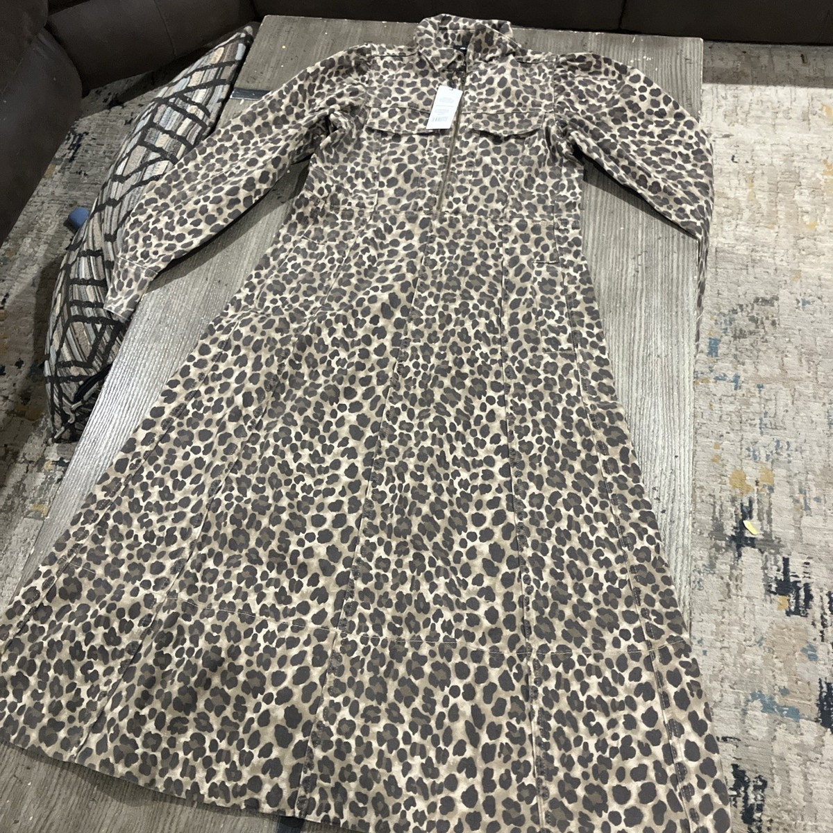 slim fit dress slacks Leopard Print Long Sleeve Maxi Dress In Grey – FS Collection (London) main image 1