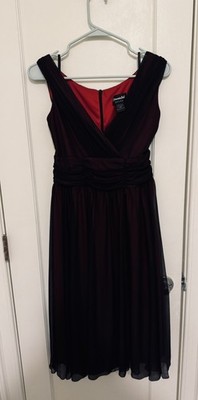 Connected apparel Dress Midi Chiffon Overlay Fit & Flare Black/red Sz 14P Y2K
