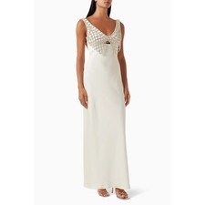 Self-Portrait Diamanté Bralette Maxi Dress in Cream Ivory Satin Rhinestone US 2