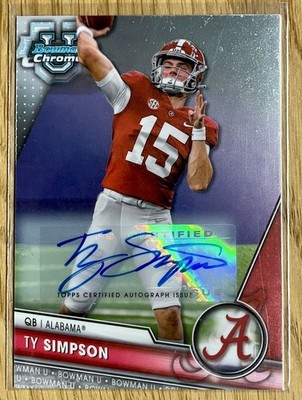2023 Bowman Chrome University  Ty Simpson Refractor Auto Rams QB Draft 