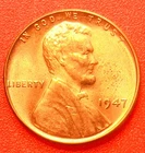 1947-P Lincoln Wheat Cent Penny GEM RED BU From an Original Bank Roll