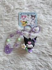 Sanrio Licensed Kuromi Flower Collection Keychain , Beads Bracelet Charm Purple
