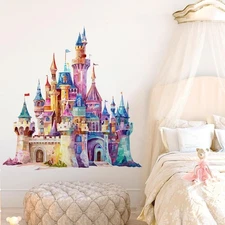 Princess Castle Wall Decals for Girls Bedroom Watercolor Fairy Tale Wall Stic...