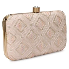 Hand Crafted Designer Box Clutch For Women, Zari Embroidery Clutch For Women/...