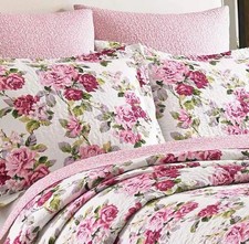 Laura Ashley Lidia 3-Piece Rose Floral Cotton King Quilt Set Colorful Cottage