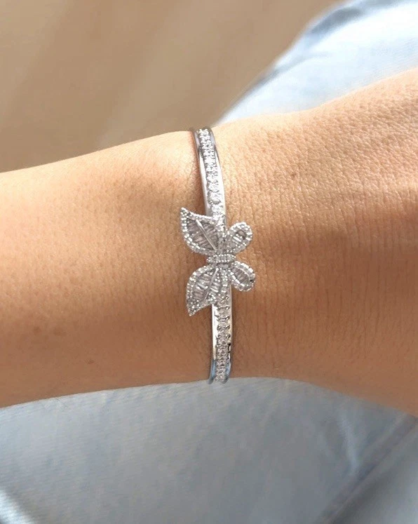 Butterfly Bangle Bracelet Platinum Plated Baguette Stone - Image 3 of 4