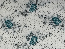 By 1/2 Yd Vintage Floral Print Green Black Daisies  Dots on Cream 21" X 44"