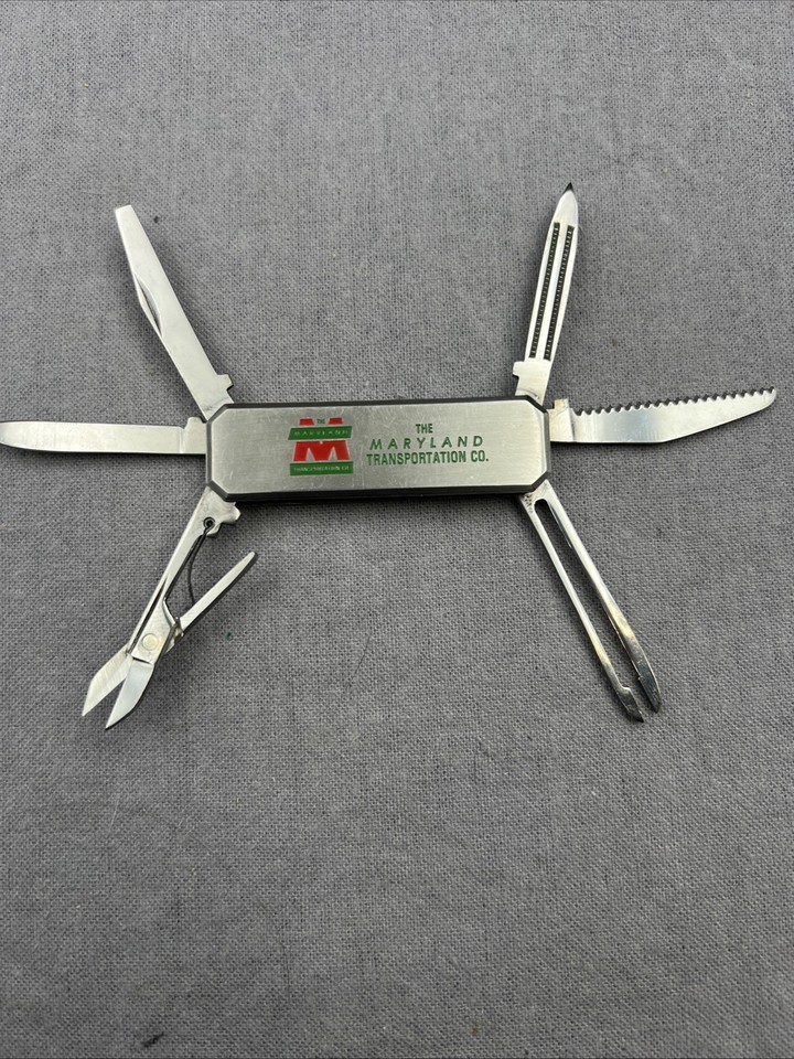 A genuine vintage Barlow multi-tool made in Japan for Maryland Transportation — the kind of branded pocket relic that tells a story before you even open a blade.