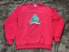 Vintage 80s Christmas Crewneck Sweatshirt Mens Large Red Sweater Santa Sleigh