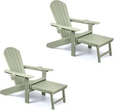 Adirondack Chair Set of 2 -Reclining Slatted Style Garden Chair with Pull-out F