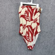 S-11 Women's Red Floral Print Bandeau High Leg Cheeky One Piece Swimsuit - S