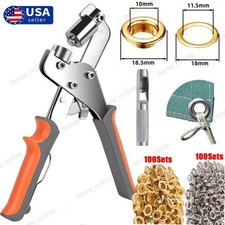 Grommet Hand Press Kit Handheld Hole Punch Pliers 3/8" 200set Grommets Eyelets