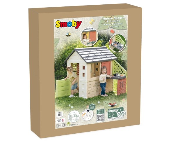 Smoby Toys 7600810739 Outdoor Playhouse Natural Wood Look With Kitchen - New
