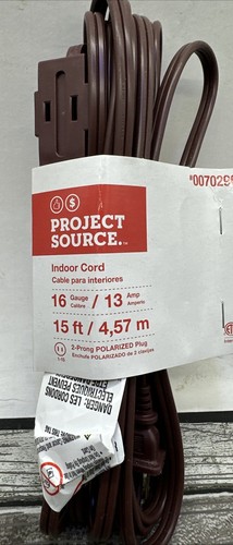 Project Source 16 Messgerät 15 Fuß Verlängerungskabel 13 Amp 4,57 m Innenbereich 2 Zinken {18}
