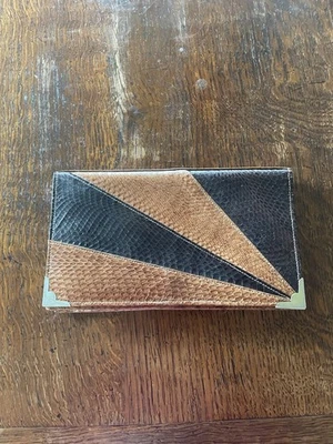 Vintage 70s Slim Brown authentic Cobra Skin Clutch bag with suede int, det strap - Image 1 of 4