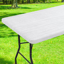 Rectangle Table Cloth, Waterproof Plastic Table Cover for 8FT Tables Elastic F