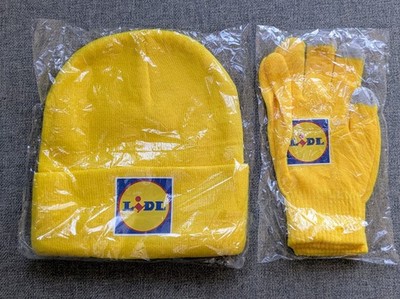 Lidl Supermarket Yellow Beanie and Touch Screen Gloves Set One Size NWT