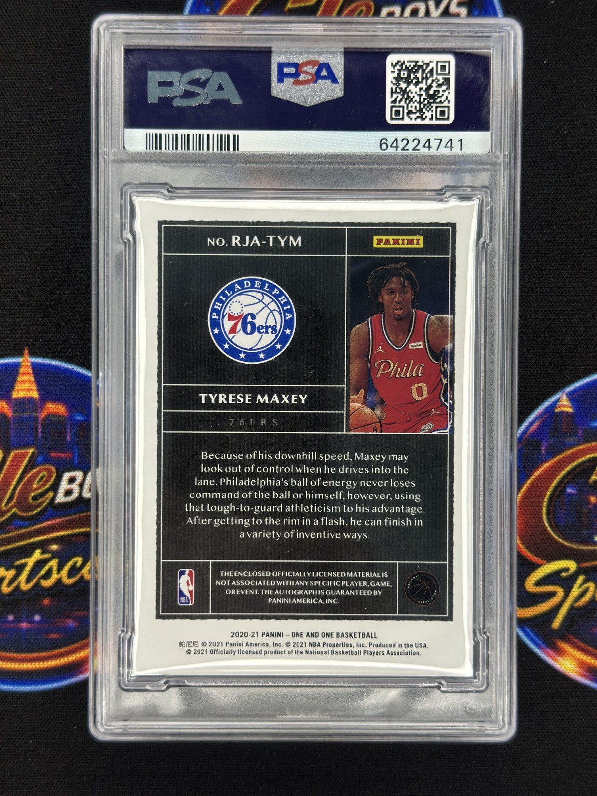 Tyrese Maxey 2020 Panini One and One Rookie Patch Auto Red /25 PSA 9 10 view 2