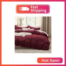 Bedsure Prewashed Duvet Cover Queen, Cotton-Like Bedding Set, Burgundy