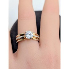 925 Sterling Vermeil Two Tone CZ Band Ring Size 7