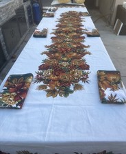 Printed Linen Tablecloth AUTUMN HARVEST FALL PUMPKIN Vibrant Colors   set of 10,