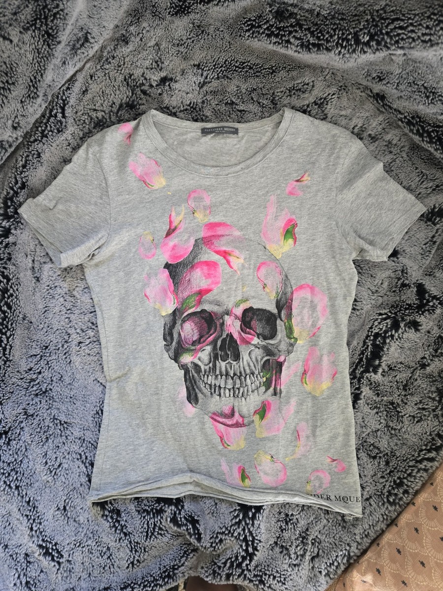 Alexander McQueen Skull And Pink Petals Tee Shirt IT 36 Small