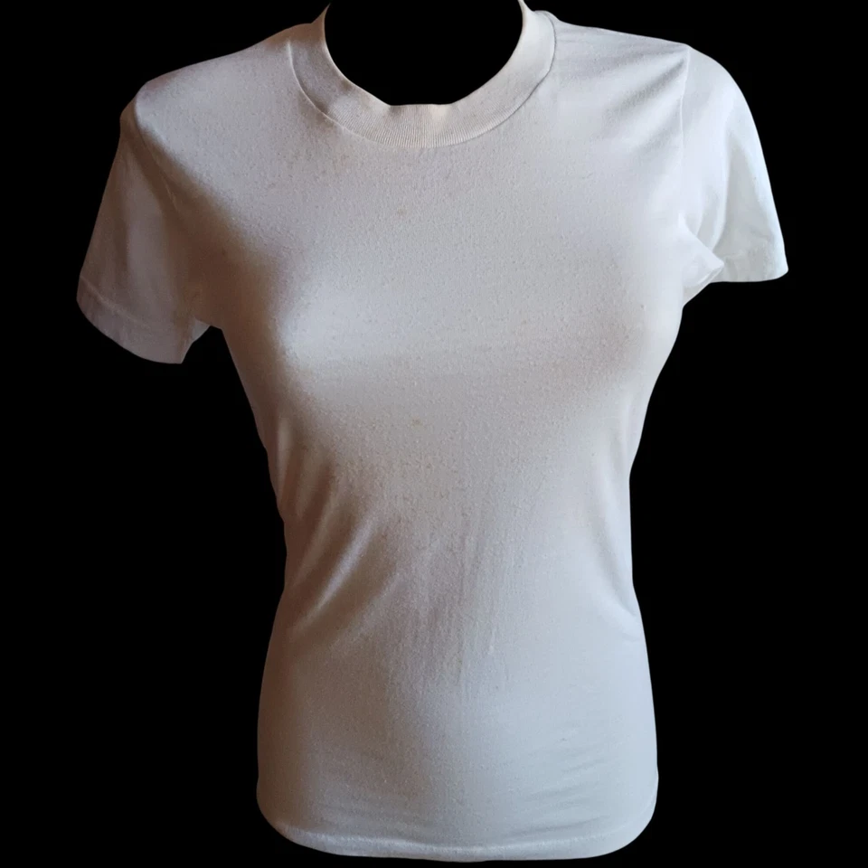 Vintage Womens Small T-Shirt Single Stitch 70's Plain White JC PENNEY Distress - Image 2 of 4