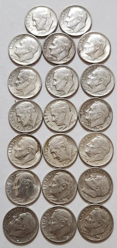 20 Roosevelt Dimes • 1960s • 90% Silver • Circulated Lot • Solid Mix • X38