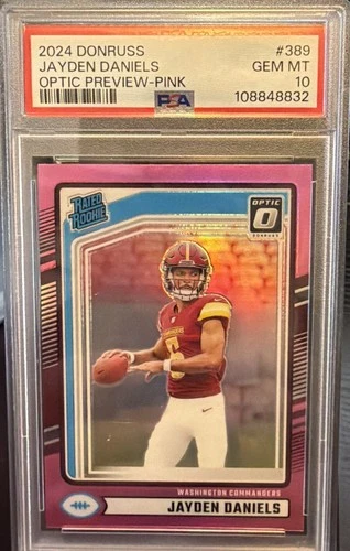 2024 PANINI DONRUSS OPTIC PREVIEW-PINK Rated Rookie #389 JAYDEN DANIELS PSA 10