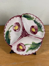 5" Ceramic Divided Scalloped Plate Relish Dish 3-Section Hand Painted Floral