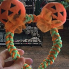 Halloween Pumpkin Jack-o'-lantern Headband with Bow, Orange/Green/Black