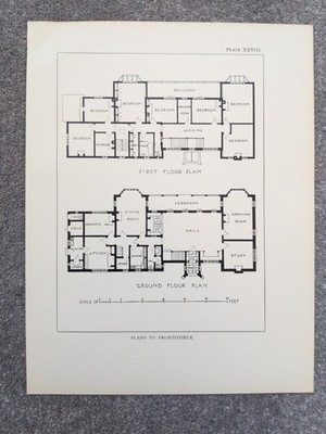 Plan eines großen Einfamilienhauses in Surrey - antiker Druck - 1910