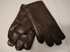 Vintage Brown Stitched Vegan Leather Gloves Size L