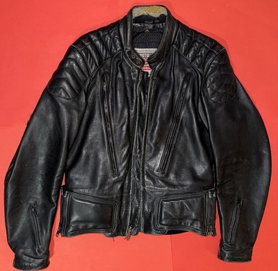 FirstGear Hein Gericke Vintage 1990s Black Leather Motorcycle Jacket Size 42