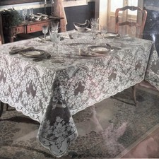 Vintage Quaker Lace Company Tablecloth Natural Off White 70 x 90 OVAL Not Square